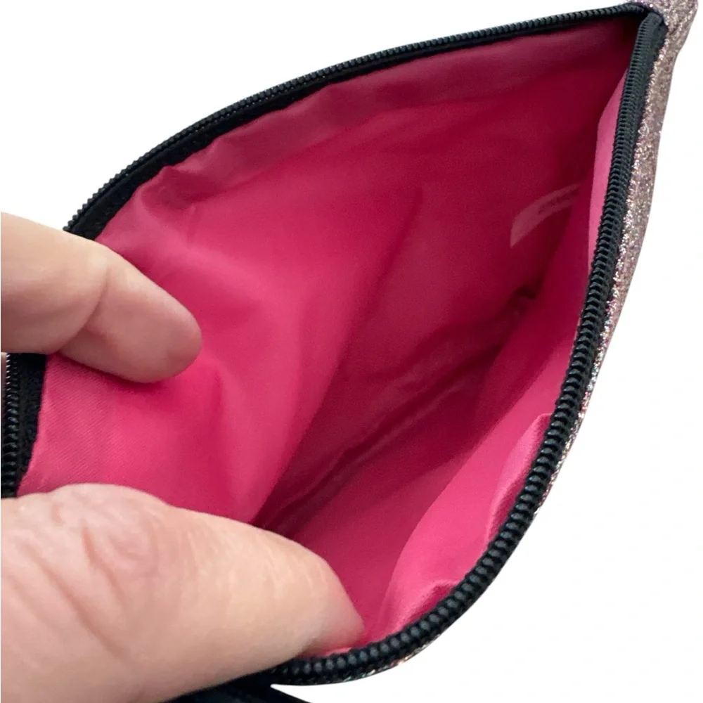 Ipsy Pink Silver Glitter Glam‎ Cosmetic Bag Black Tassle